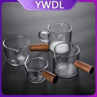 50-250ml Wood Handle Glass Espresso Measuring Cup Single Mouth Milk Jug Coffee Supplies Clear Kitchen Measure Mug