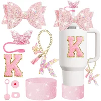 8PCS Cup Accessories Set for Stanley 30oz 40oz Tumbler Straw Topper Cover Cap Boot,Spill Proof Stopper Charm Initials Sticker