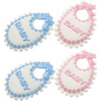 12Pcs Handmade Fabric Baby Bibs Applique For Baby Shower Baptism Party Table Embellishments Craft Decorations 4.5 x 7.0cm