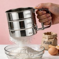 Flour Sifter Stainless Steel Flour Cup Fine Mesh Baking Sifter Press Crank Sifter for Powdered Sugar Shaker Kitchen Baking Tools
