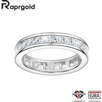 RAPRGOLD GRA Certified Round Cut Moissanite Rings for Women S925 Silver Groove Inlaid Wedding Ring Eternity Band Anillos Hombre