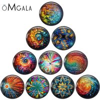 Buntes geometrisches Rotations-Transformationsmuster, 12 mm/18 mm/20 mm/25 mm, runde Fotoglas-Cabochon-Demo mit flacher Rückseite. Herstellung von Erkenntnissen