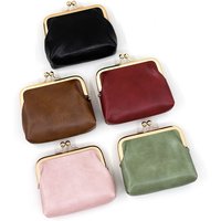 Vintage Oily Leather Light Golden Trim Candy Color Mini Handheld Coin Purse Large Capacity Iron Clip Wallet Lipstick Storage Bag