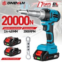 ONEVAN 720W Bürstenlose Elektrische Nietpistole Kabellos 20000N Geeignet für 2,4-5,0mm Nietmuttern Industrielles Elektrowerkzeug für Makita 18V Akku