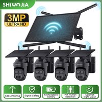 SHIWOJIA 3MP WiFi Solar Security Camera System with 4G Solar Router Human Detection Solar Powered Camera Audio CCTV PTZ Camera