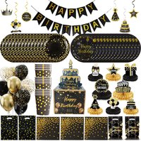Black and Gold Birthday Decoration Disposable Tableware Plates Cups Balloons Gift Bags Backdrop Photo Props Adult Party Supplies