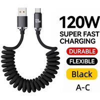 120W Smart Display Cord USB To Type C Retractable Spring Data Cable Super Fast Charging Cable for iphone Samsung Huawei Xiaomi