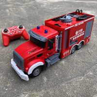 2.4G RC Fire Engine Car with Sound & Lights Ladder Sprinkler Remote Control Truck Rescue Vehicle Toy for Kids Xmas New Year Gift