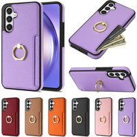 Wallet Ring Bracket With Adjustable And Rotating Leather Cover For Samsung Galaxy S24 Ultra S23 Plus S22 S21 S20 FE A54 A52S A14