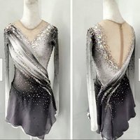 High-End Custom Grey-Black Gradient High-Elasticity Ladies' Figure Skating Dress Customizable Premium Quality