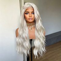 WIF Platinum Blonde Loose Wave 13x4 Lace Front Synthetic Wig Heat Resistant Fiber Free Part for Women Daily Cosplay