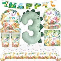Dinosaur Theme 3rd Birthday Party Supplies Cute Dino Number 3 Balloon Paper Tableware Kid Birthday Party Gifts Baby Shower Decor
