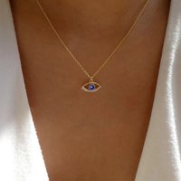Exquisite Shiny Rhinestone Evil Eye Necklace For Women Vintage Turkish Lucky Blue Eyes Clavicle Chain Necklaces Wedding Jewelry