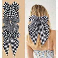 1Pcs Elegant GIrls Fabric Checkered Print Bow Ribbon Hair Clip Spring Clip Ponytail Back Head Decoration Bow Headwear Accessory
