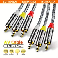 SUNKANDI Audio-Video-RCA-Kabel, 3-RCA-Stecker auf 3-RCA-Stecker, 24 Karat vergoldetes AV-Audiokabel für Lautsprecher, Verstärker, DVD-Player und mehr