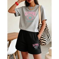 Summer women's fashion sporty casual wear, featuring a stylish lettered pink California pattern summer clothing for women