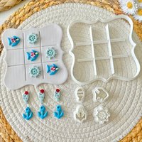 6Pcs Ocean Tic Tac Toe Cookie Cutter Set Shell Coral Fish Palm Tree Marine Life & Beach Shapes Summer Party Baking & Clay Molds