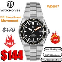 Watchdives WD0017 Watch VH31 Sweep Second Movement Stainless Steel Sapphire Crystal Business Wristwatch Vintage Watches