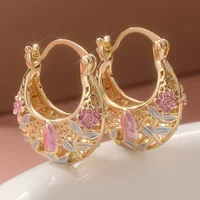 Elegant Vintage Hollow Carved Hoop Earrings For Women Delicate Accessories Dangle Earrings Jewelry Suitable Banquet Wedding