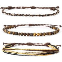 3PCS Wax Bracelet Set for Women Men Waterproof, Tiger Eye African Turquoise Beaded Friendship Bracelets Gifts for Best Friend