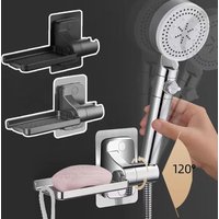 Self Adhesive Shower Head Holder with Soap Box Adjustable and Rotating Wall Mount Bracket for Modern Bathroom Accessories