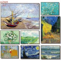 1PC Famous Artist Van Gogh Canvas Painting Print Starry Sky Iris Flower Sea Boat Landscape Poster Picture Wall Home Decor Gift