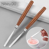 Stainless Steel Pigment Mixing Spatula Wooden Handle Nail Art Makeup Stirring Rod Cream Foundation Mixing Tool Manicure Tools