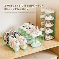 4pcs Children's Shoe Cabinet, Transparent Colored Acrylic Shoe Organizer with 4-Section Dividers, Simple Shoe Rack,Bookend Shelf