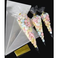 50Pcs Clear Cone Transprant Plastic Candy Bag Food Snack Popcorn Packing Gifts Bags Wedding Birthday Party Decoration Supplies