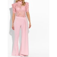 New Sexy Embroidery See Through Party Outfit Women Spring O Neck Butterfly Sleeve Top+High Waist Trousers Suit Summer Hollow Set