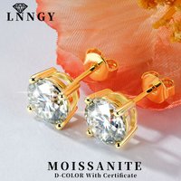 Lnngy 0.3-2CT Moissanite Stud Earrings for Women 14k Gold Filled Sparkling Four Claws Lab Diamond Earring With Certificates