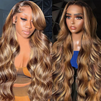 13x4 13x6 HD Transparent Lace P4/27 Highlight Body Wave Human Hair Wig Pre Plucked Hairline 200 Density 18-46 Inch Ombre Brown Honey Blonde Hair For Women
