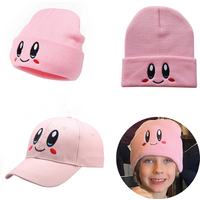 Anime Smiling Face Pink Kirbys Warm Hat Cosplay Windproof Versatile Knitting Embroidery Cap Personality Trend Outdoor Hat Riding