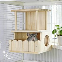 Wood Chinchillas House Big Cage Hideout Hut with DIY Assembly for Guinea Pig Hamster Small Animal Cottage Home