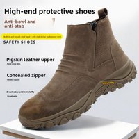 Breathable Leather One-Step Safety Shoes with Steel Toe Cap Impact Puncture Heatproof Spark-Resistant Welding Protection Durable