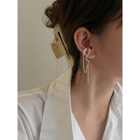 New 925 Silver Plated Ear Cuff Without Piercing for Women Chain Tassel Clip Earring Retro Jewelry Casual Party Accessories Gift