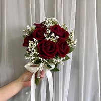 Artificial Roses Flowers Bouquet Bridal Bouquet Burgundy & White For Rustic Church Boho Wedding Centerpieces les fleurs de marie