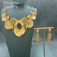 18K Gold Plated Jewelry Set for Women Fashion Necklace Earrings Eardrop Dubai Trendy Female Luxury Retro Wedding Party Gifts