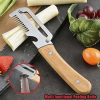 Vegetable Fruit Peeler Knife 3 In 1 Multifunctional Wooden Handle With Bottle Opener For Apple Potato Pumpkin Papaya