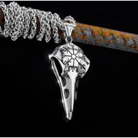 Nordic Odin Crow Skull Pendant Necklace Gothic Stainless Steel Raven Skull Compass Rune Necklace for Men Punk Jewelry Wholesale