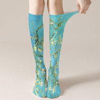Ladies Sexy Stockings Classic Oil Painting Pattern Printing Calf Stockings Girl Trendy Fashion Slim High Quality Gift Stockings