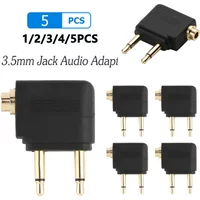 1-5pcs Dual 3.5mm Plug Adaptor Jack Audio Headphone Converter Adapter Headset Connector for Airline Airplane Travel Earphone