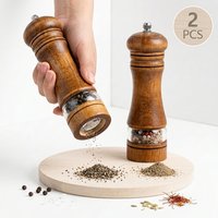 2 Pcs Wooden Salt and Pepper Grinder Coarseness Adjustable Seasoning Grinders Manual Spices Mill for Kitchen BBQ Camping Cooking