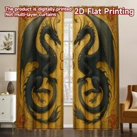 2D FLAT PRINTING 2pcs Curtains (easter decor) Mythical Dragon Eight Popular Window Curtain Versatile Fabric Curtains Gifts