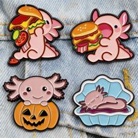 Cute Axolotl Enamel Pins Kawaii Pink Brooches for Backpacks Lapel Badges Accessories for Clothing Bags Gift for Animal Lovers