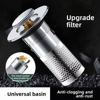 Universal Sink Drain Accessories Anti Leak Basin Plug Stainless Steel Deodorant Core Press Style Drainage Device