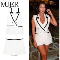 MUJER White Women's Suit Sleeveless Vest 2 Pieces Set for Woman Summer Bermuda Shorts for Women Holiday Outfits Shorts Women Set