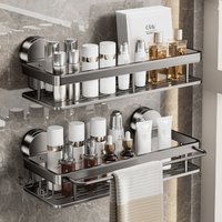 Bathroom Suction Cup Storage Rack Without Drilling Kitchen Toilet Shower Room Shampoo Holder Wall Mount Organizer Bathroom Shelf