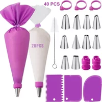 Silicone pipe tips and bags set, cake diy decoration kit with stainless steel spout, reusable silicone pastry baking tool