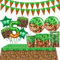 Green Carton Game Birthday Party Decoration Miner Birthday Balloon Tablecloth Cup Plate Gift Bag Baby Shower Kid Party Favors